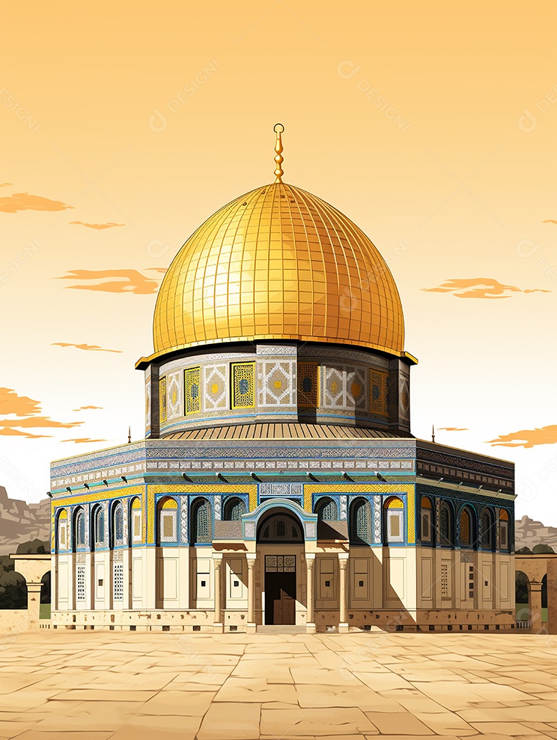 Luxuosa mesquita islâmica com cúpula dourada.