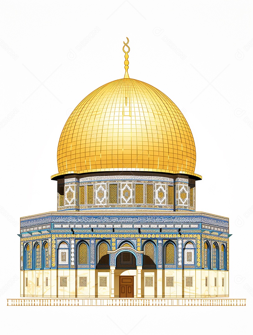 Luxuosa mesquita islâmica com cúpula dourada.