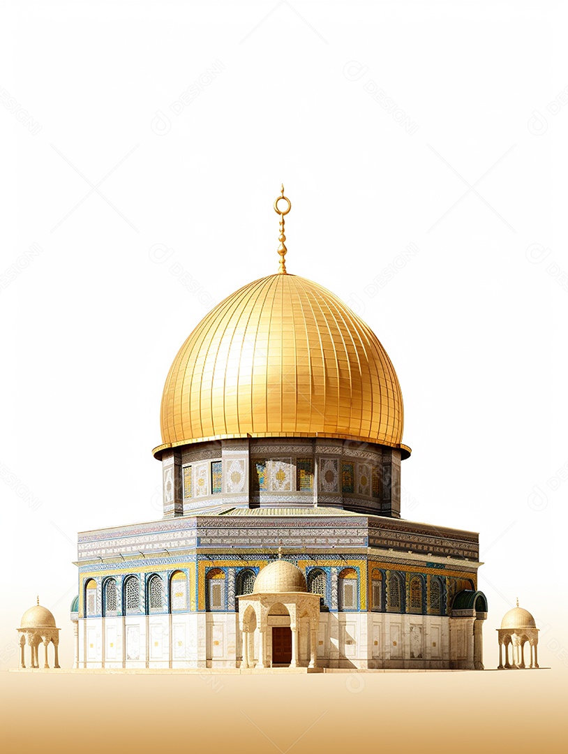 Luxuosa mesquita islâmica com cúpula dourada.