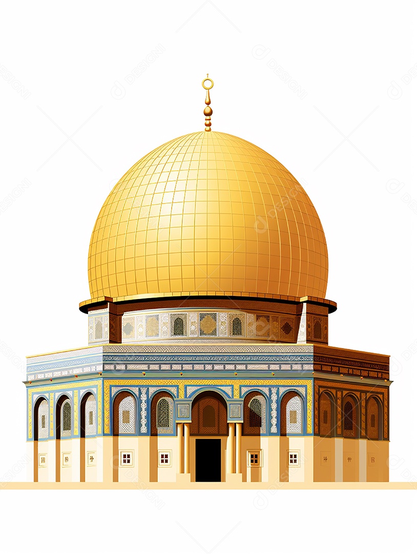 Luxuosa mesquita islâmica com cúpula dourada.