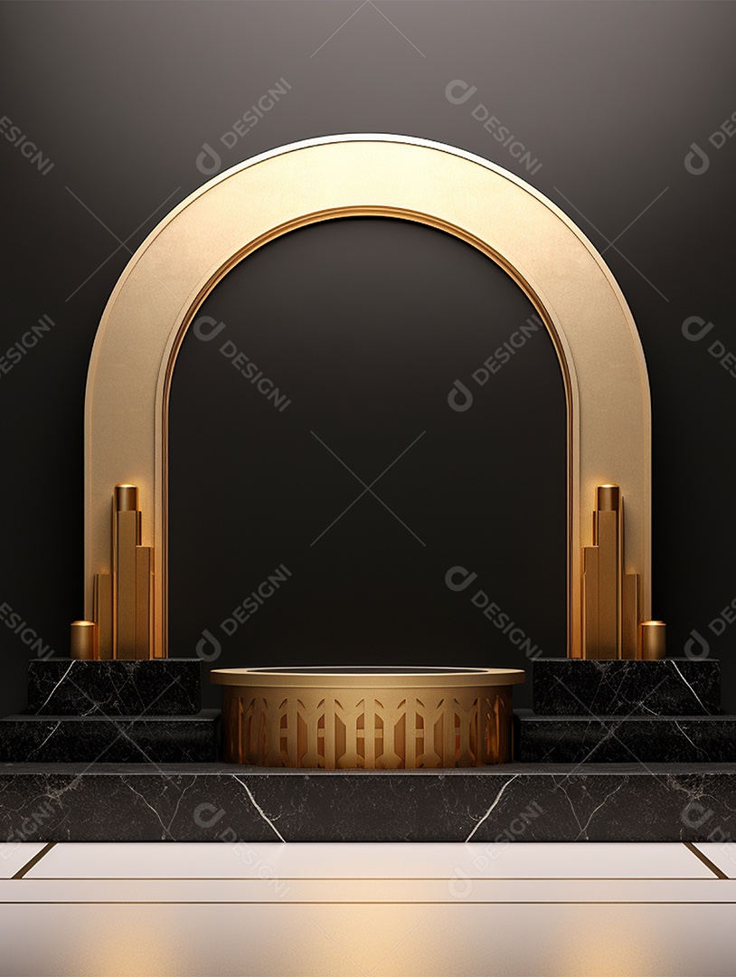 Arco dourado de uma mesquita islâmica.