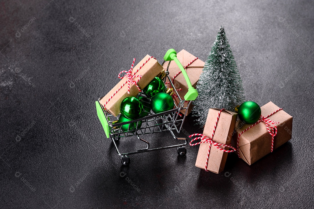 Fundo decorativo colorido brilhante de Natal com decorações de Ano Novo