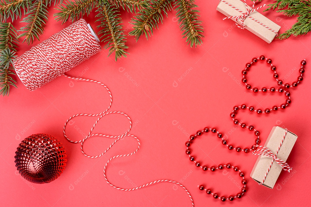 Fundo decorativo colorido brilhante de Natal com decorações de Ano Novo