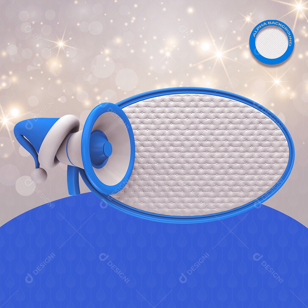 Elemento 3D Mega Fone Azul Chapéu Natal Para Composição PSD