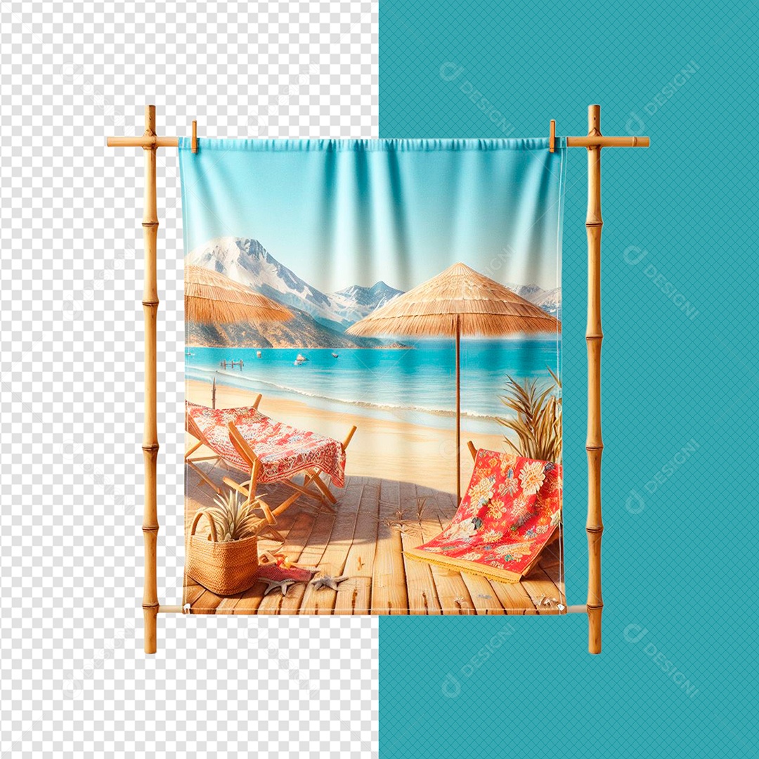 Elemento 3D Toalha Visão De Praia Para Composição PSD