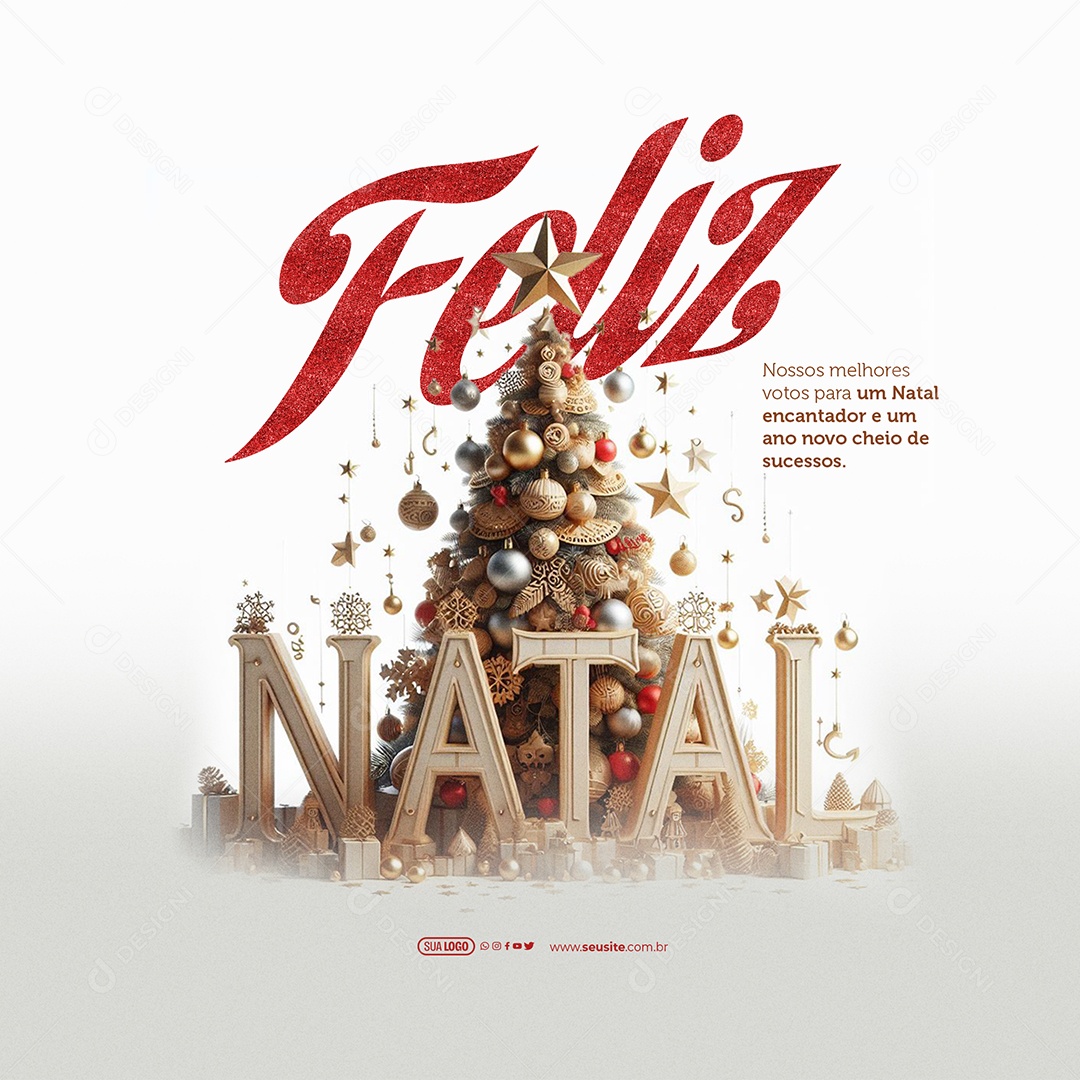 Feliz Natal Encantador e um Ano Novo Cheio de Sucesso Social Media PSD Editável