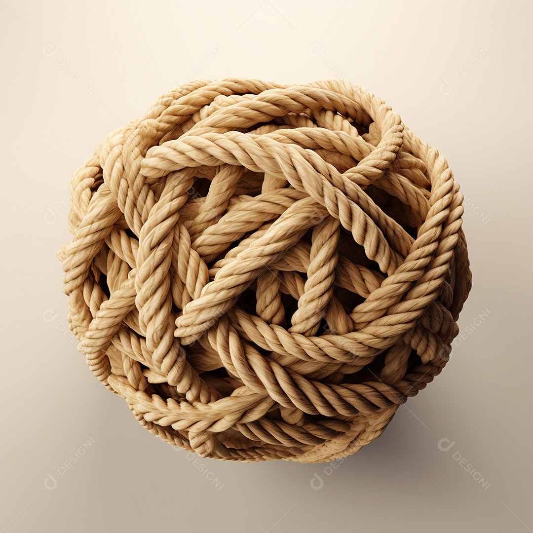 Novelo de corda em nós em fundo branco