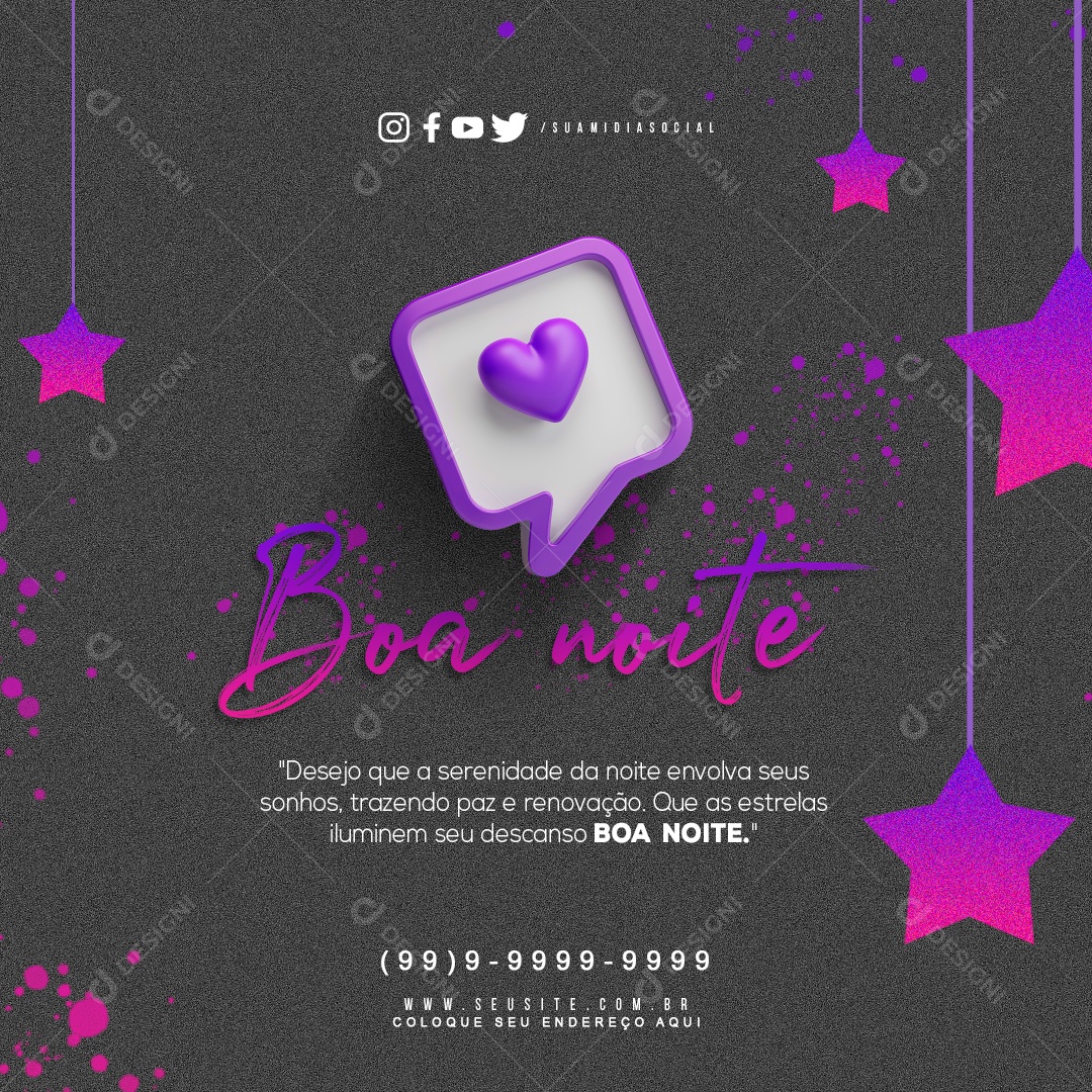 Feed Boa Noite Desejo que a Serenidade Envolva seus Sonhos Trazendo Paz e Renovação Social Media PSD Editável