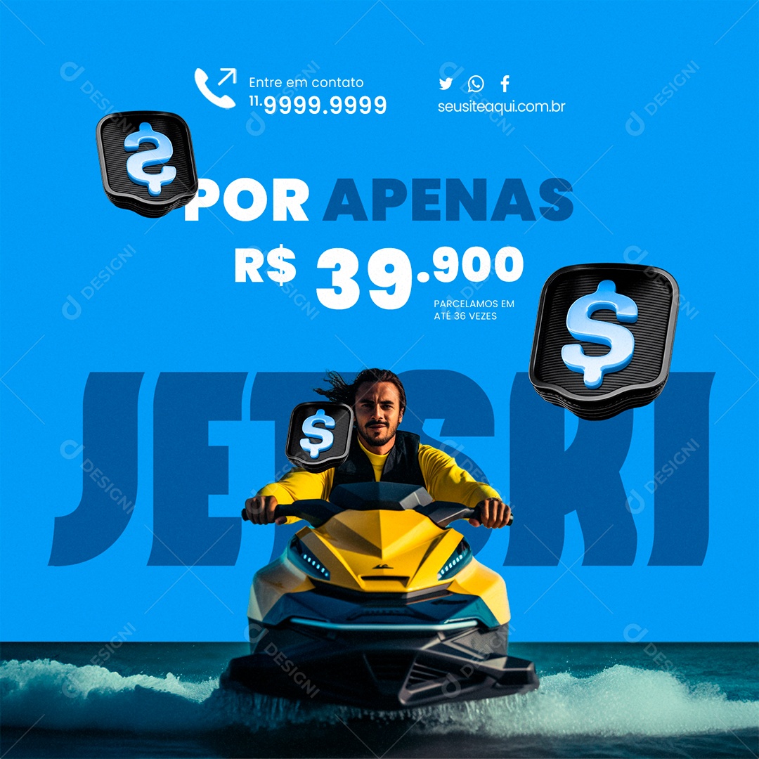 Jet Ski Parcelamos em Até 38 Vezes Social Media PSD Editável