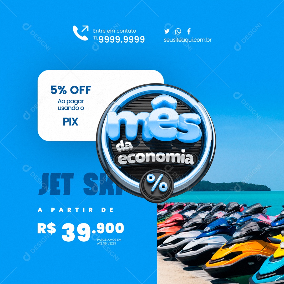 Jet Ski Mês da Economia 5% Off ao Pagar Usando o Pix Social Media PSD Editável