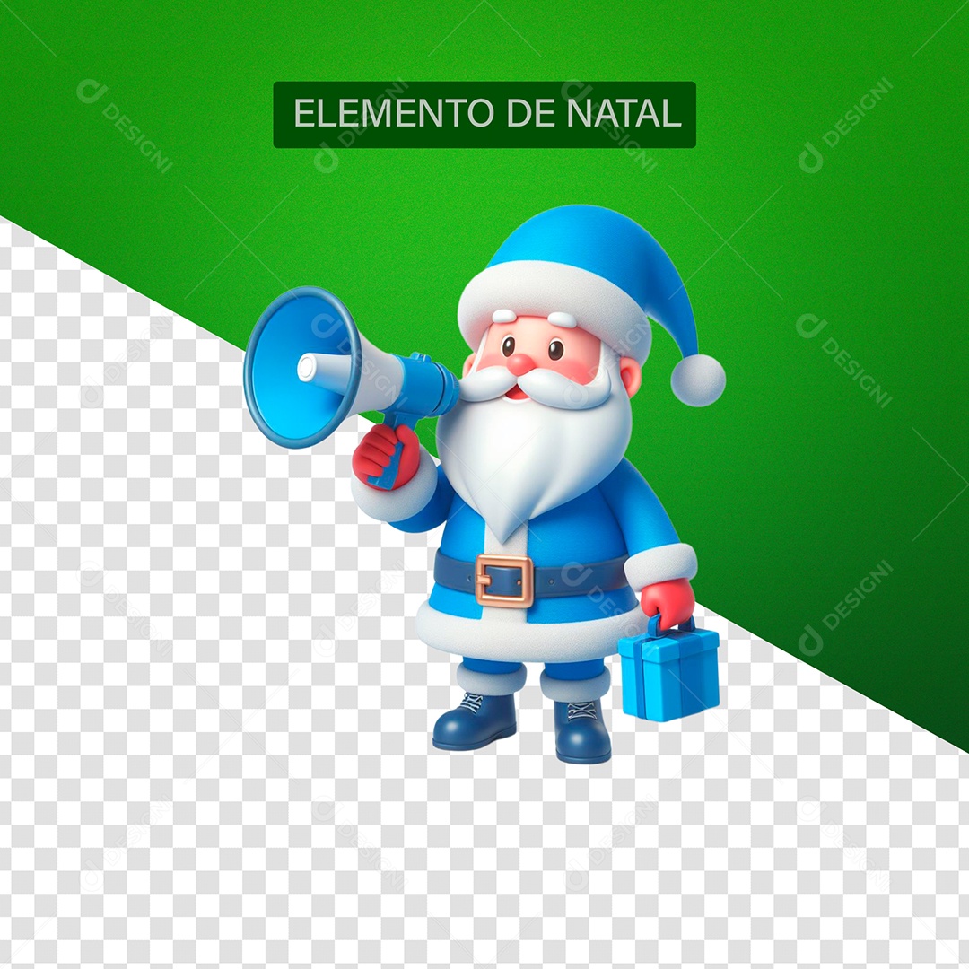 Papai Noel com Megafone e Caixa de Presente Elemento 3D para Composição PSD