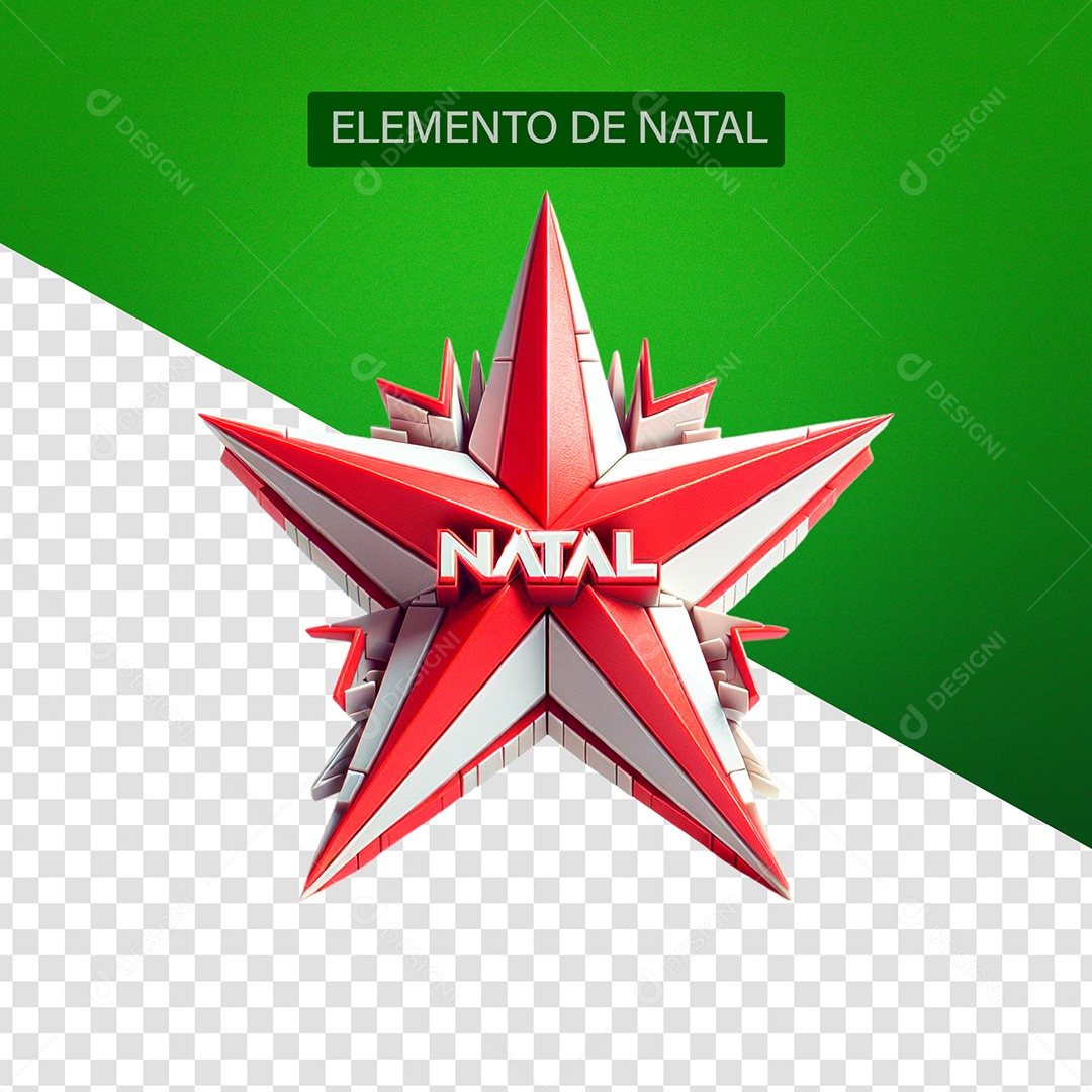 Estrela de Natal Elemento 3D Vermelha para Composição PSD