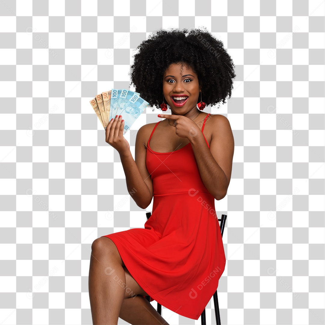 Mulher com Notas e Cédulas Dinheiro PNG Transparente