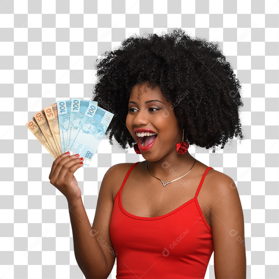 Mulher com Notas e Cédulas Dinheiro PNG Transparente