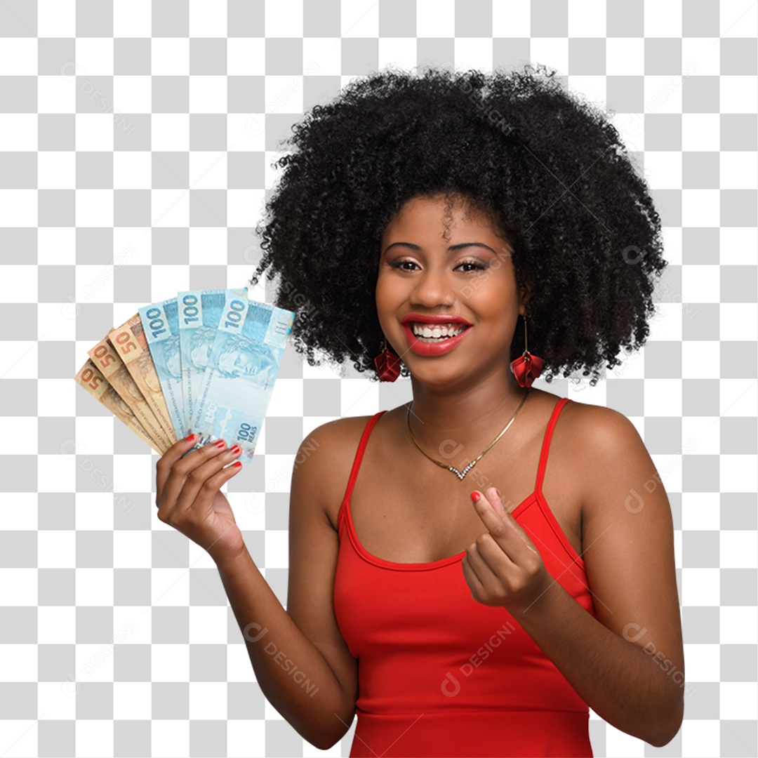 Mulher com Notas e Cédulas Dinheiro PNG Transparente