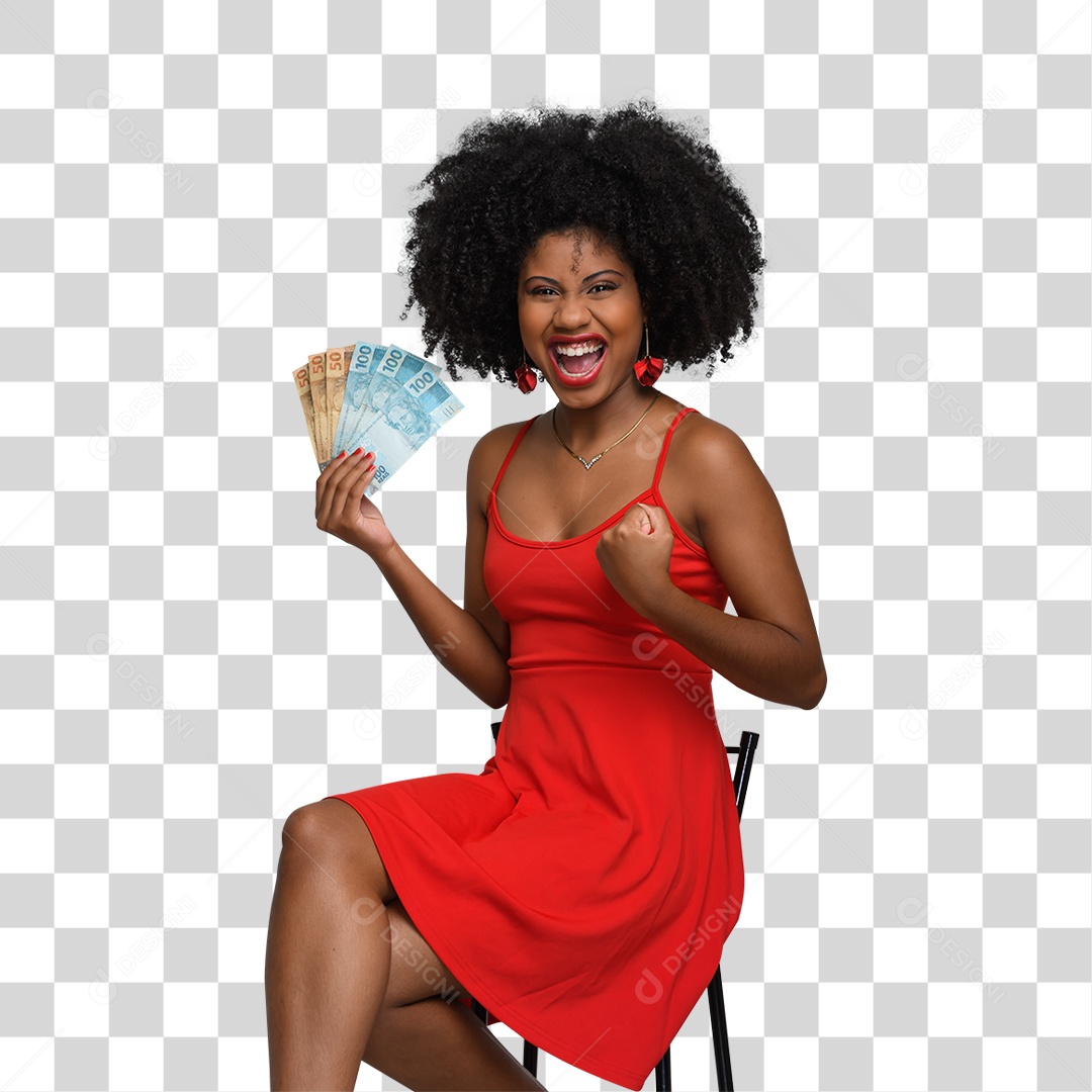 Mulher com Notas e Cédulas Dinheiro PNG Transparente