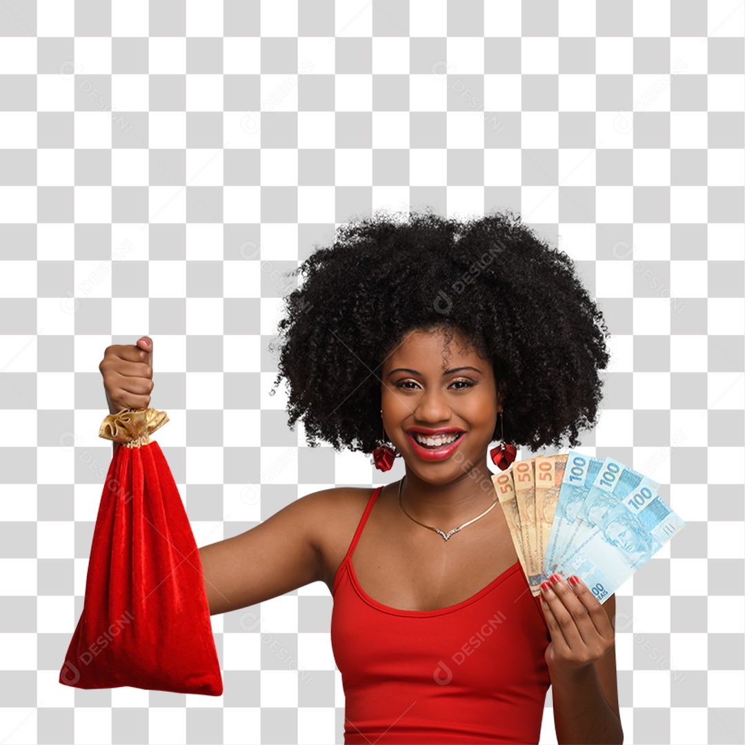 Mulher com Notas e Cédulas Dinheiro PNG Transparente