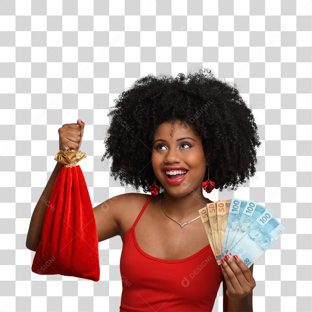 Mulher com Notas e Cédulas Dinheiro PNG Transparente