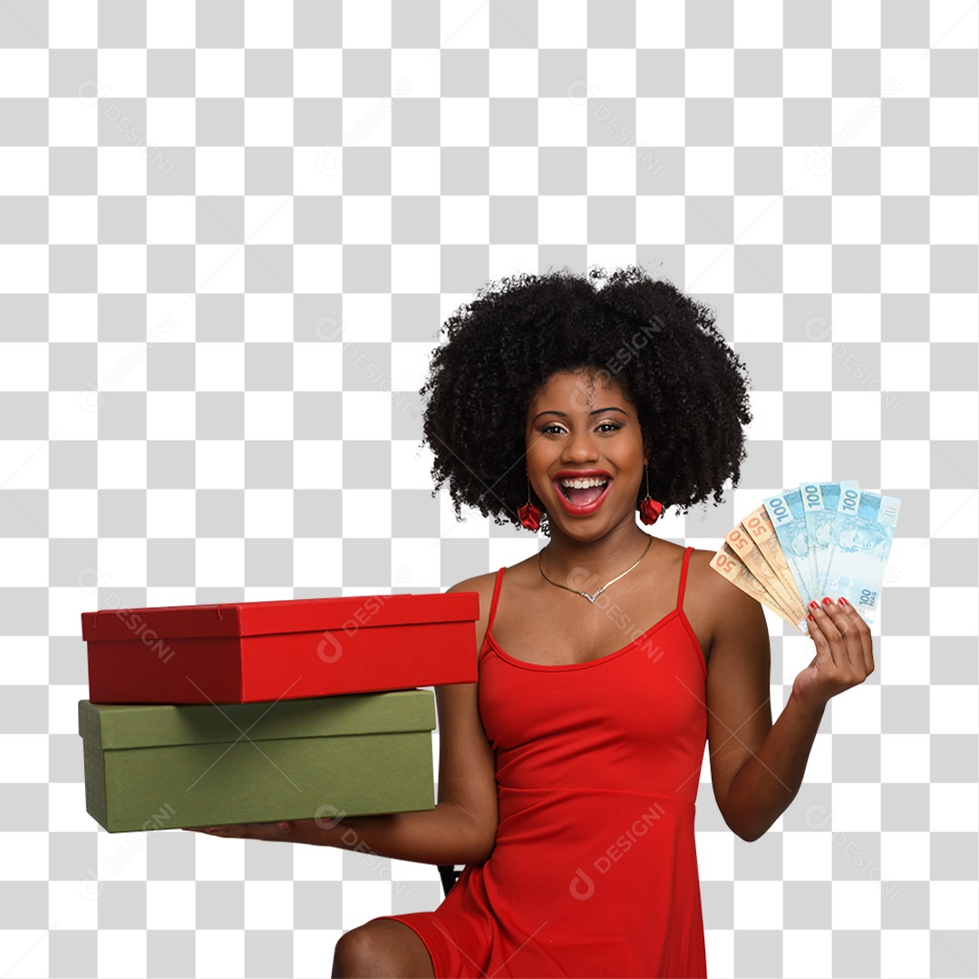 Mulher com Notas e Cédulas Dinheiro PNG Transparente