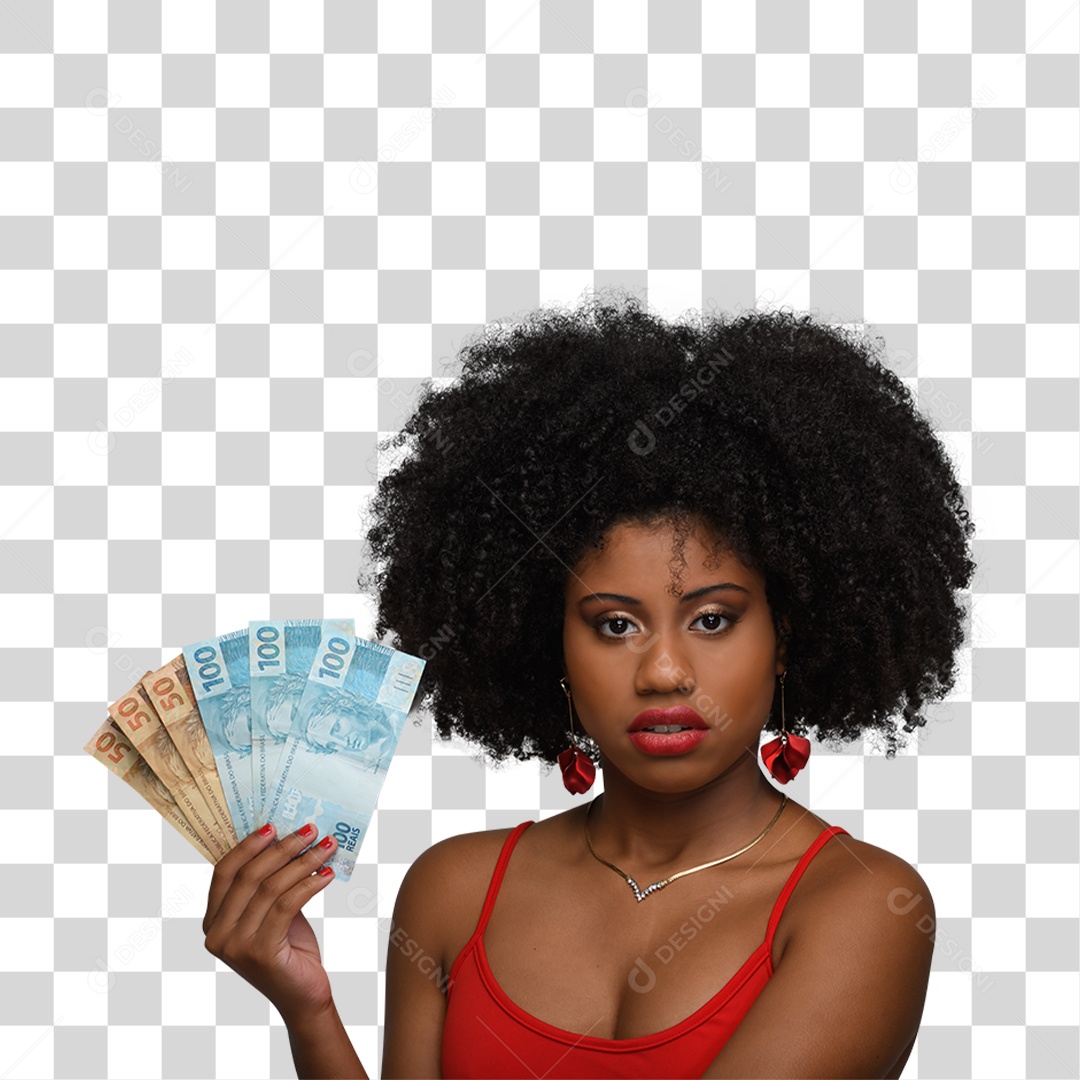 Mulher com Notas e Cédulas Dinheiro PNG Transparente