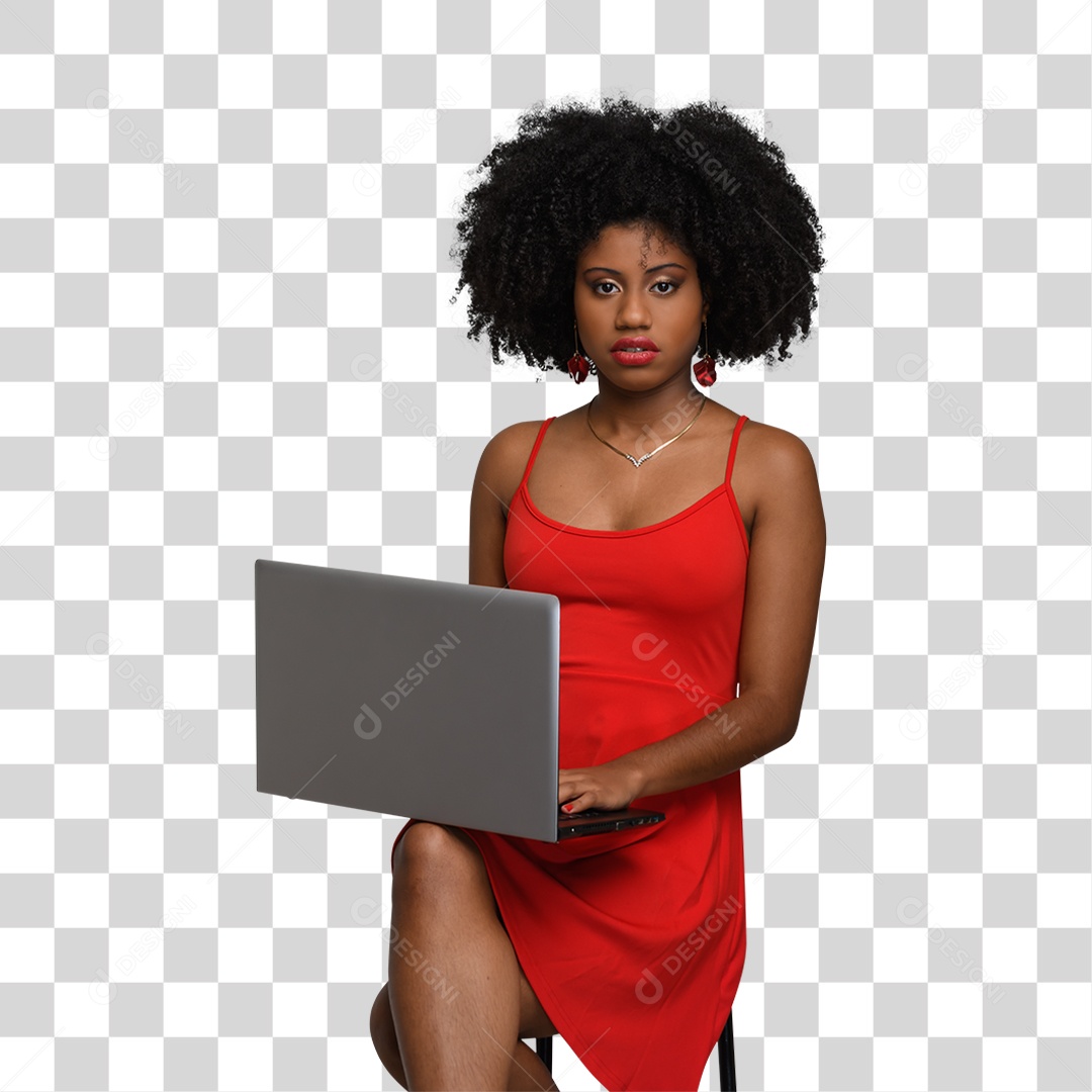 Mulher Morena com Notebook PNG Transparente