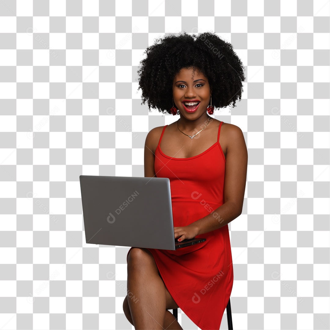Mulher Morena com Notebook PNG Transparente