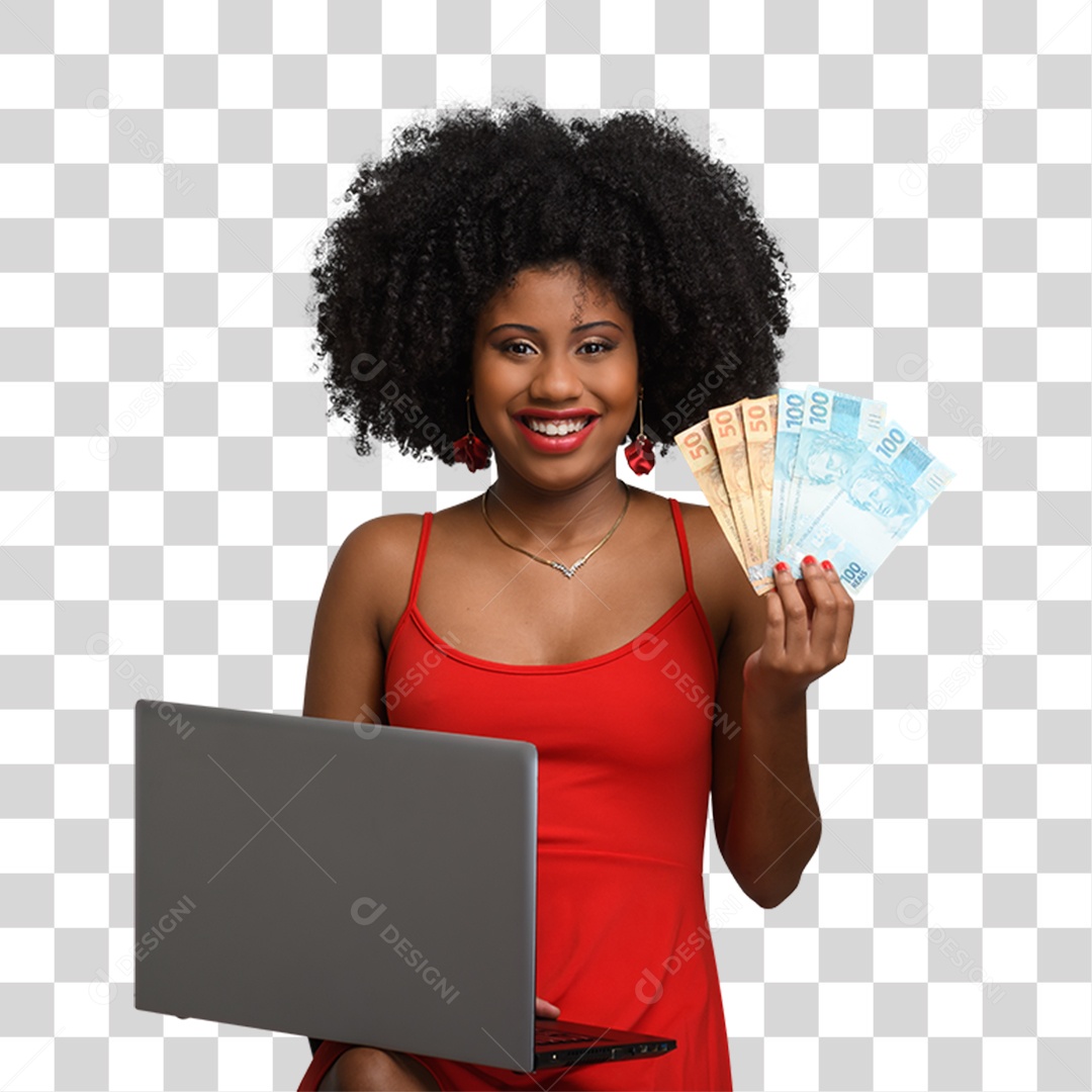 Mulher Morena com Notebook PNG Transparente