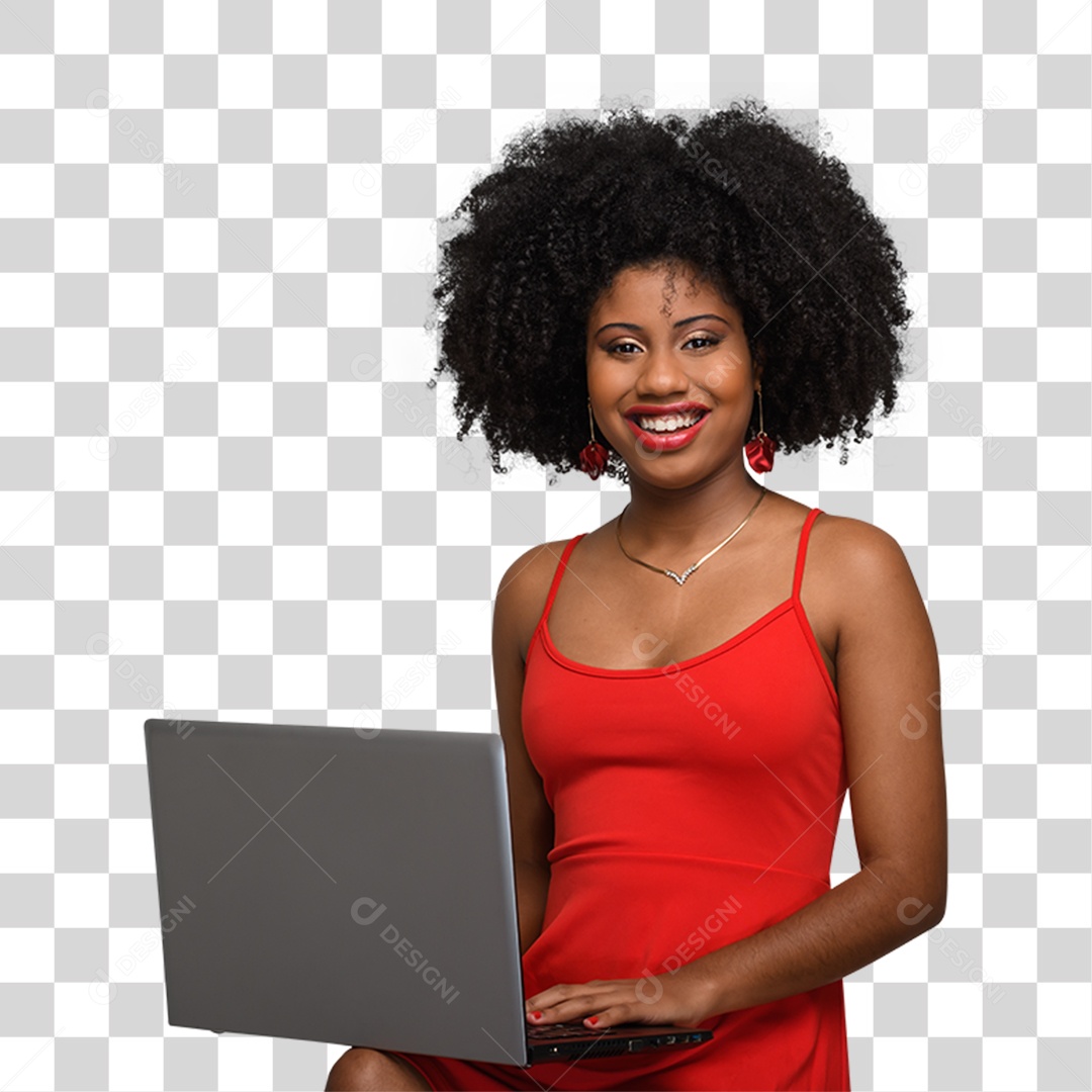 Mulher Morena com Notebook PNG Transparente