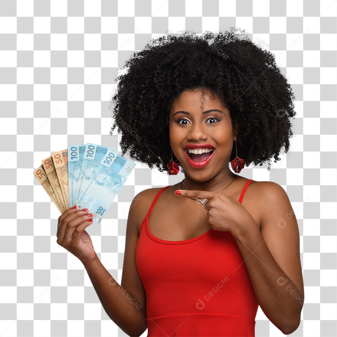 Mulher com Notas e Cédulas Dinheiro PNG Transparente