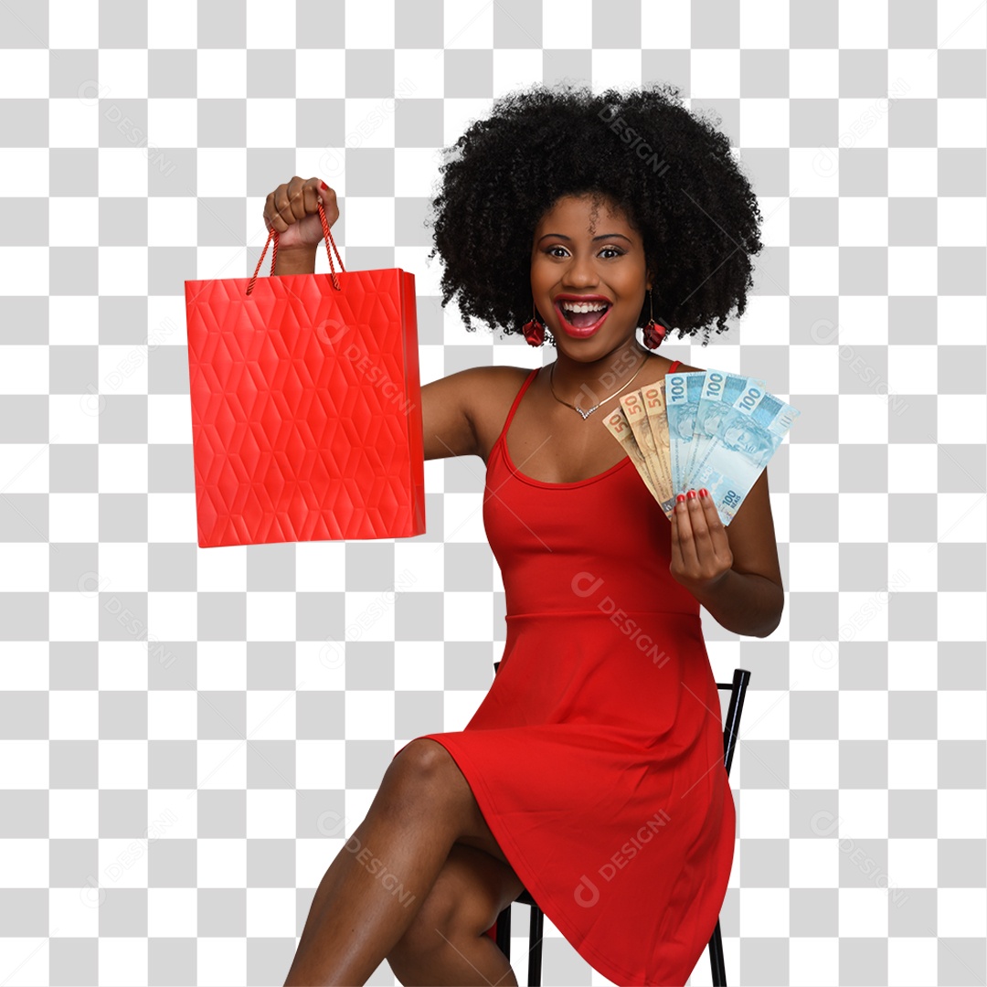 Mulher com Notas e Cédulas Dinheiro PNG Transparente