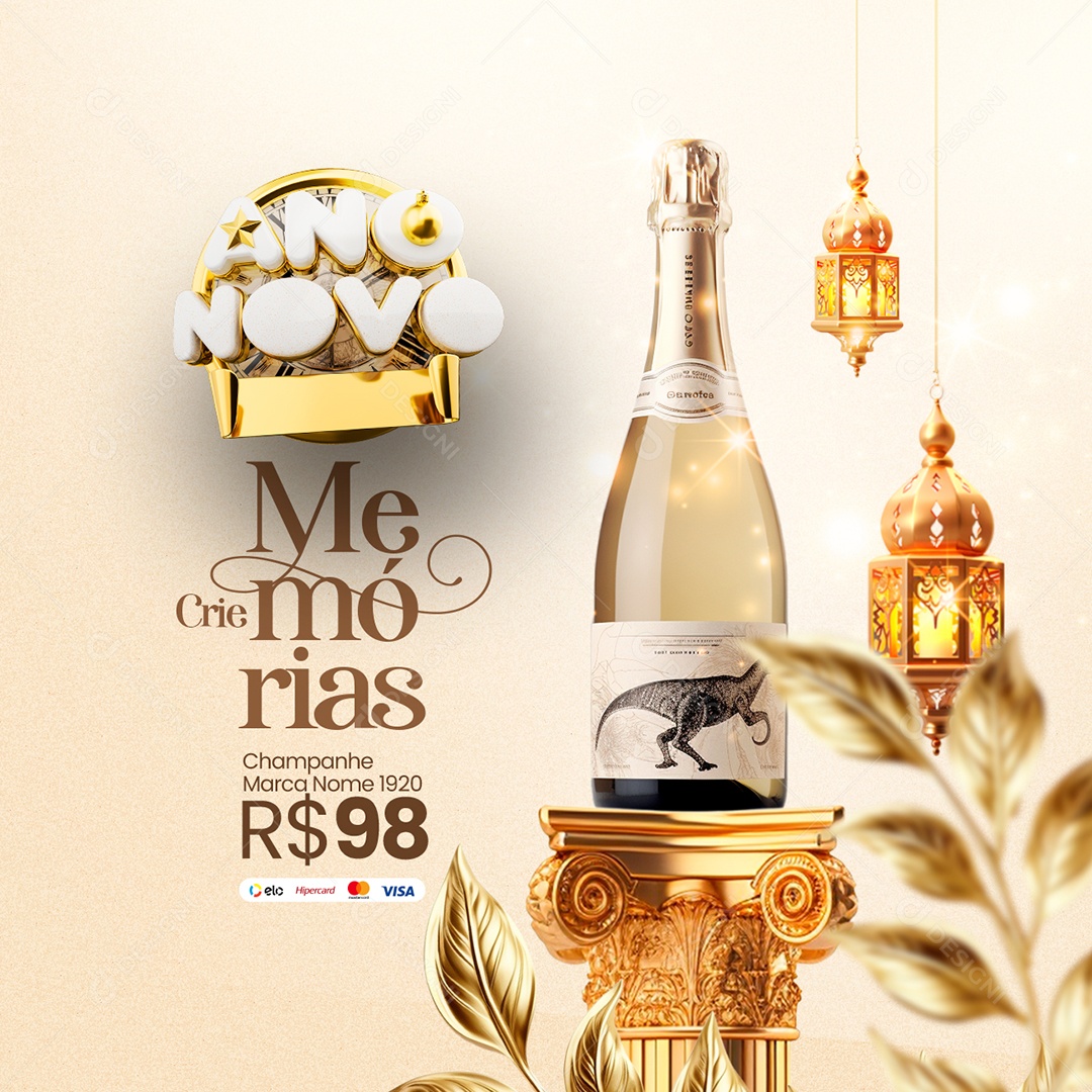 Loja de Bebidas Ano Novo Champanhe Crie Memórias Social Media PSD Editável