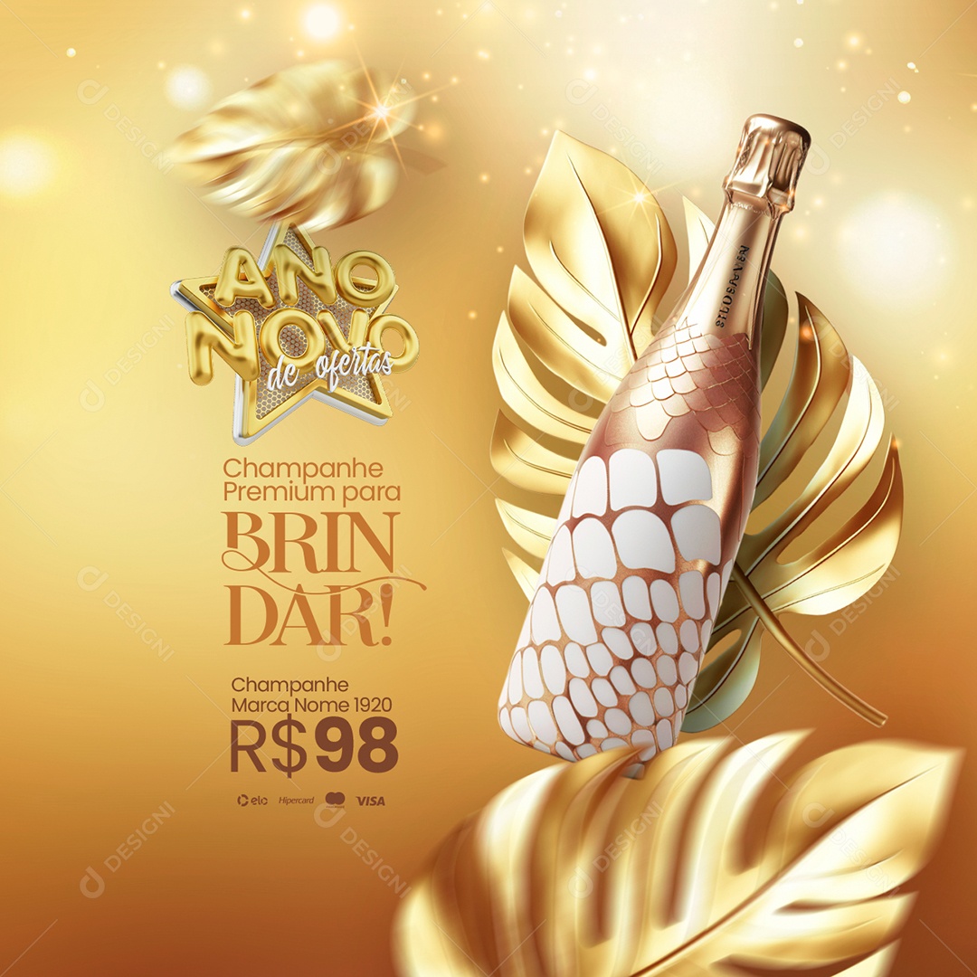 Loja de Bebidas Ano Novo de Ofertas Champanhe Premium para Brindar Social Media PSD Editável