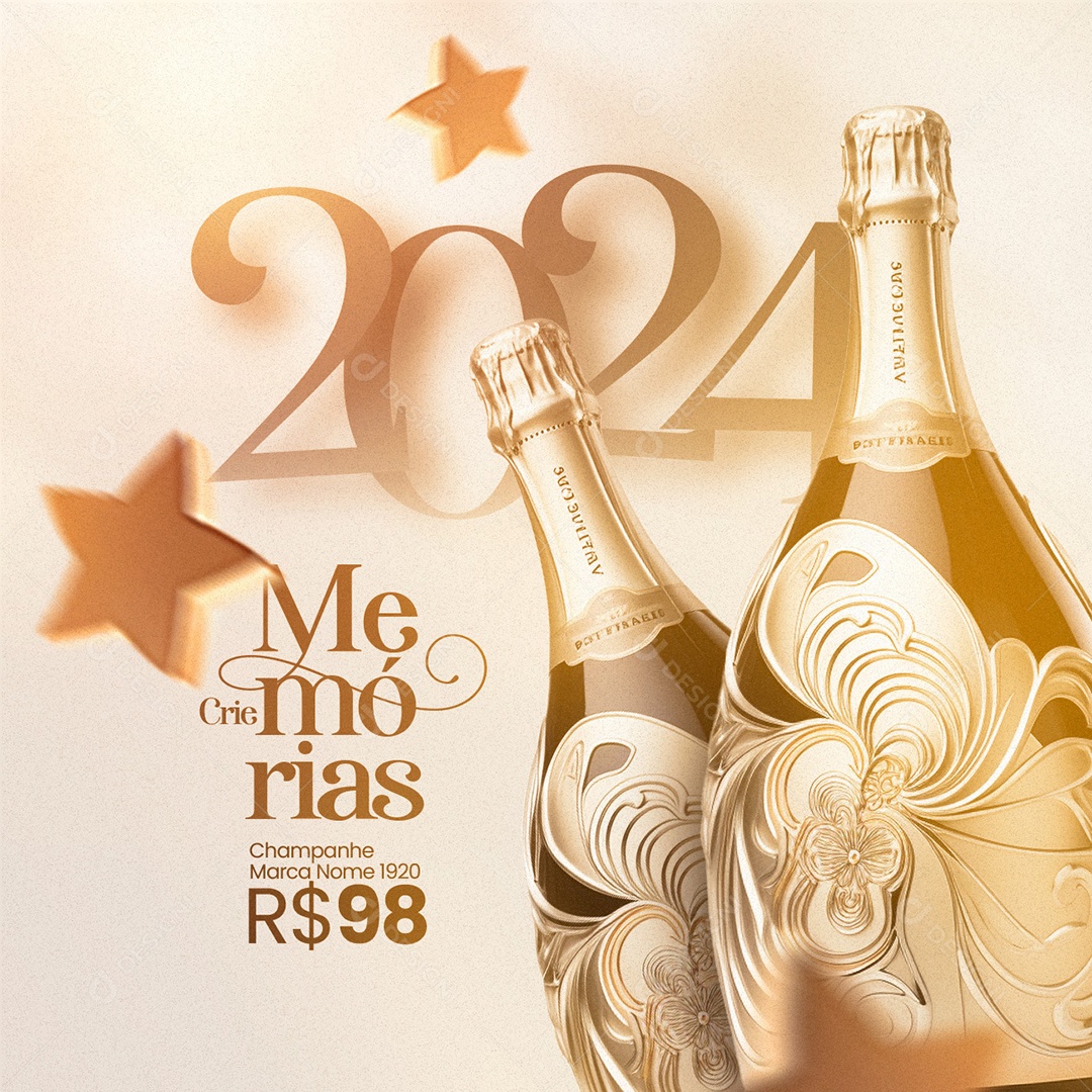 Loja de Bebidas Champanhe Crie Memórias 2024 Social Media PSD Editável