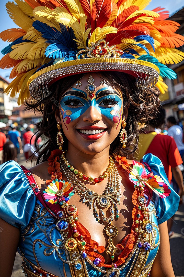 Linda jovem fantasiada e pintada para carnaval