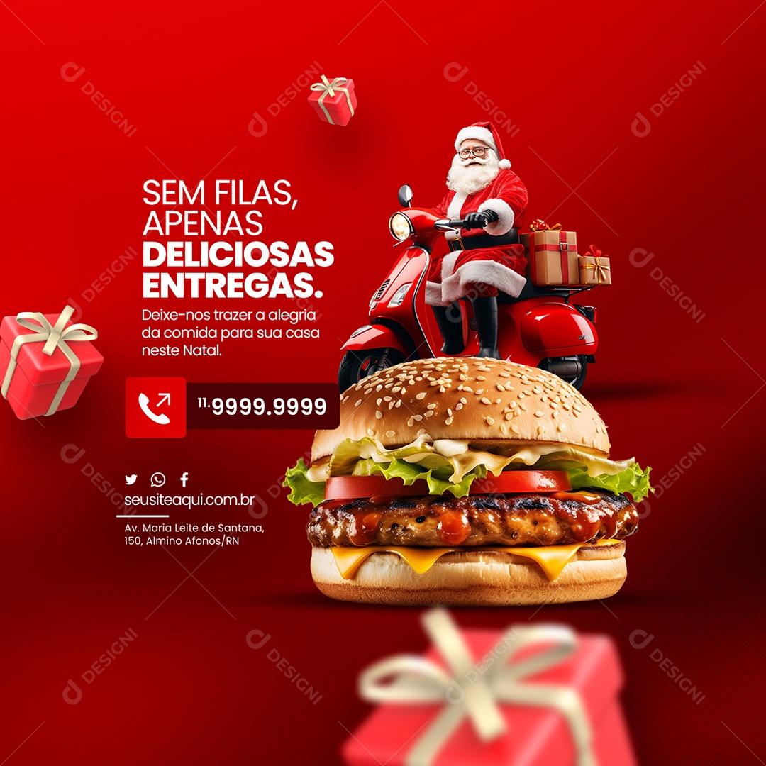 Delivery Natal Hamburgueria Sem Filas apenas Deliciosas Entregas Social Media PSD Editável