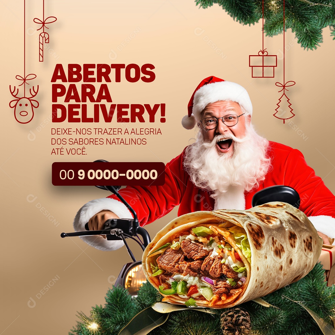 Delivery Natal Comida Mexicana Burrito Abertos para Delivery Social Media PSD Editável