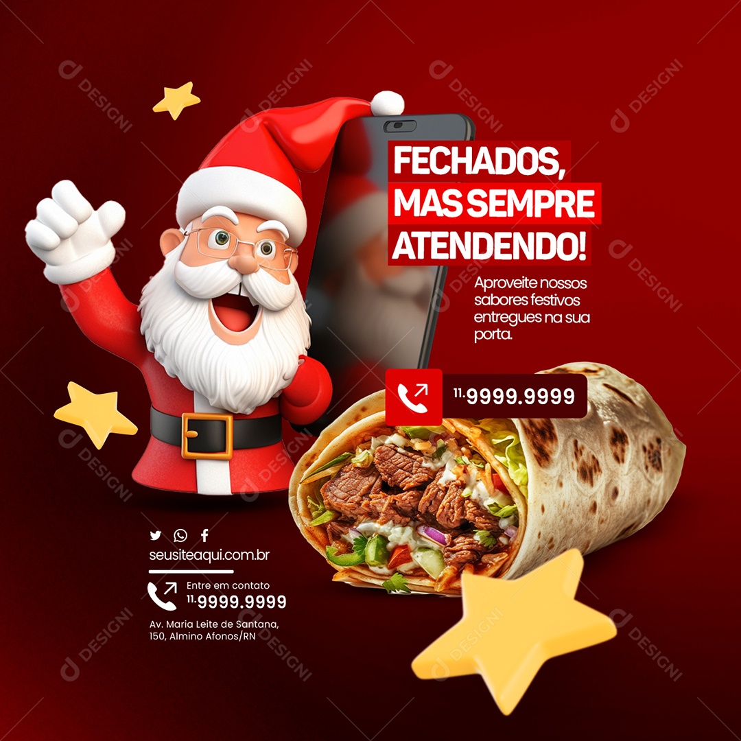 Delivery Natal Comida Mexicana Burrito Fechados mas Sempre Atendendo Social Media PSD Editável