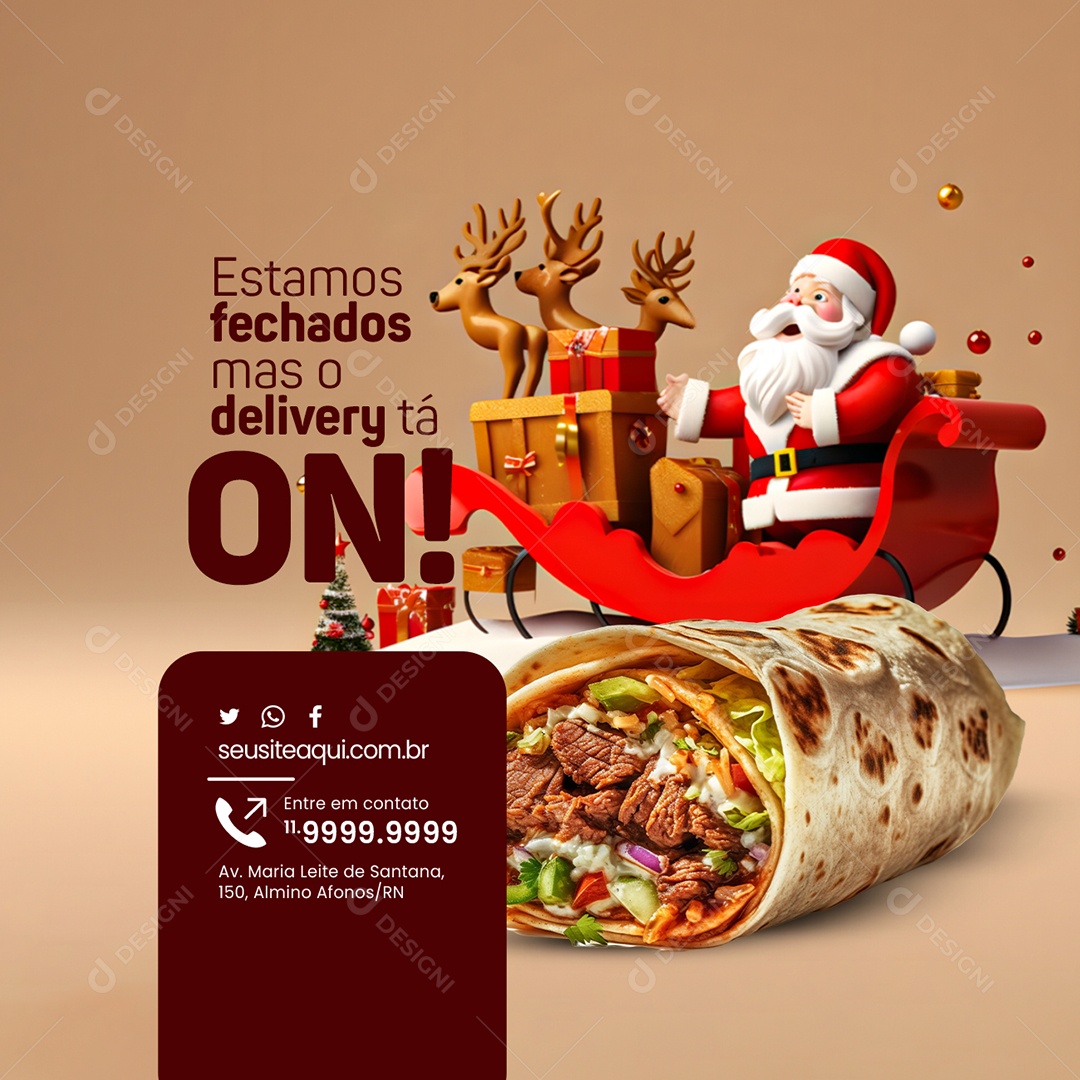Delivery Natal Comida Mexicana Estamos Fechados mas o Delivery Tá On Social Media PSD Editável