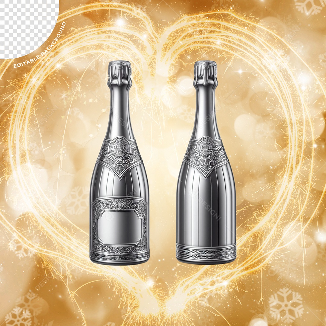 Garrafas de Champagne Elemento 3D Pratas para Composição PSD