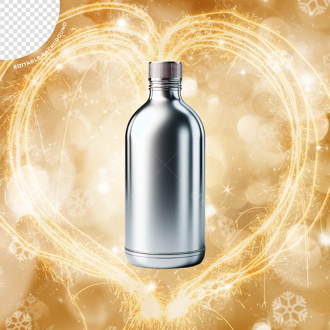 Garrafa de Ano Novo Elemento 3D Prata para Composição PSD