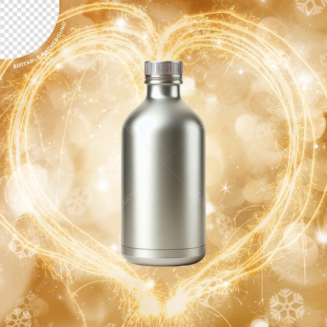 Garrafa Prata de Ano Novo Elemento 3D para Composição PSD