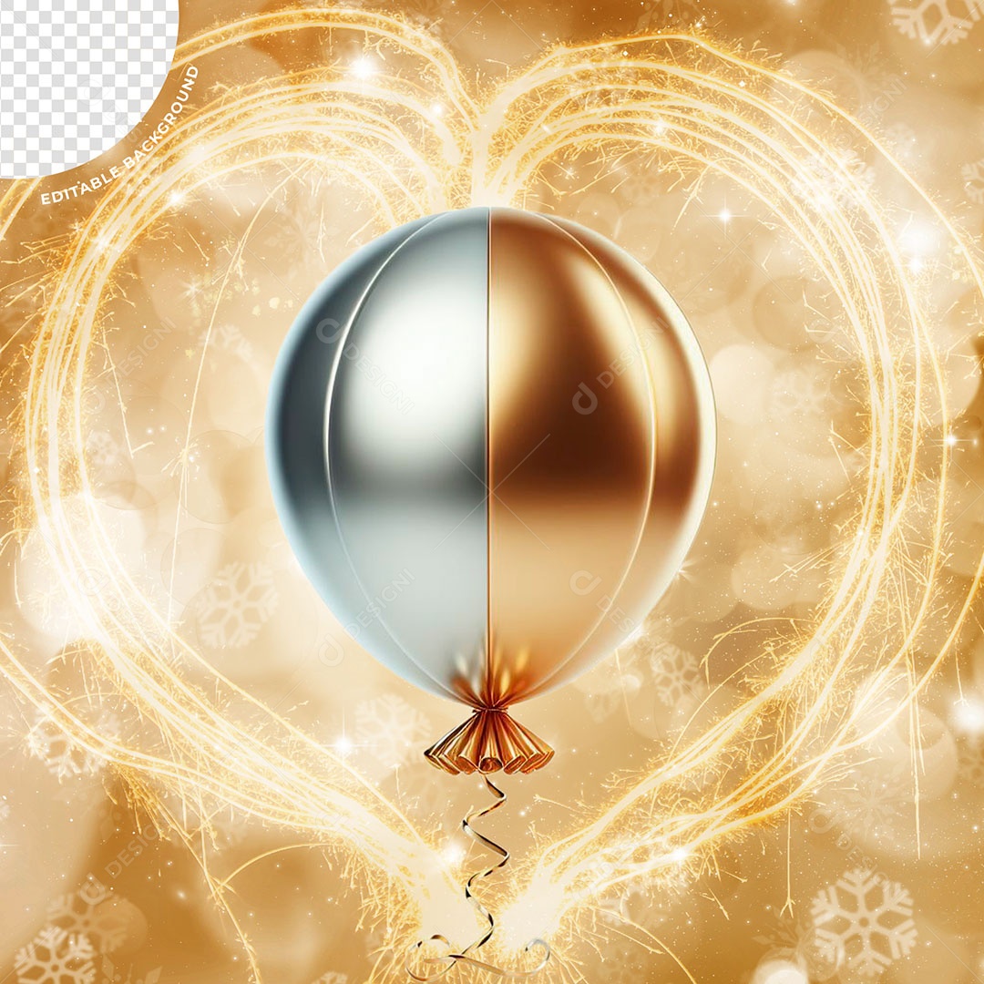 Balão Prata Dourado Elemento 3D para Composição PSD