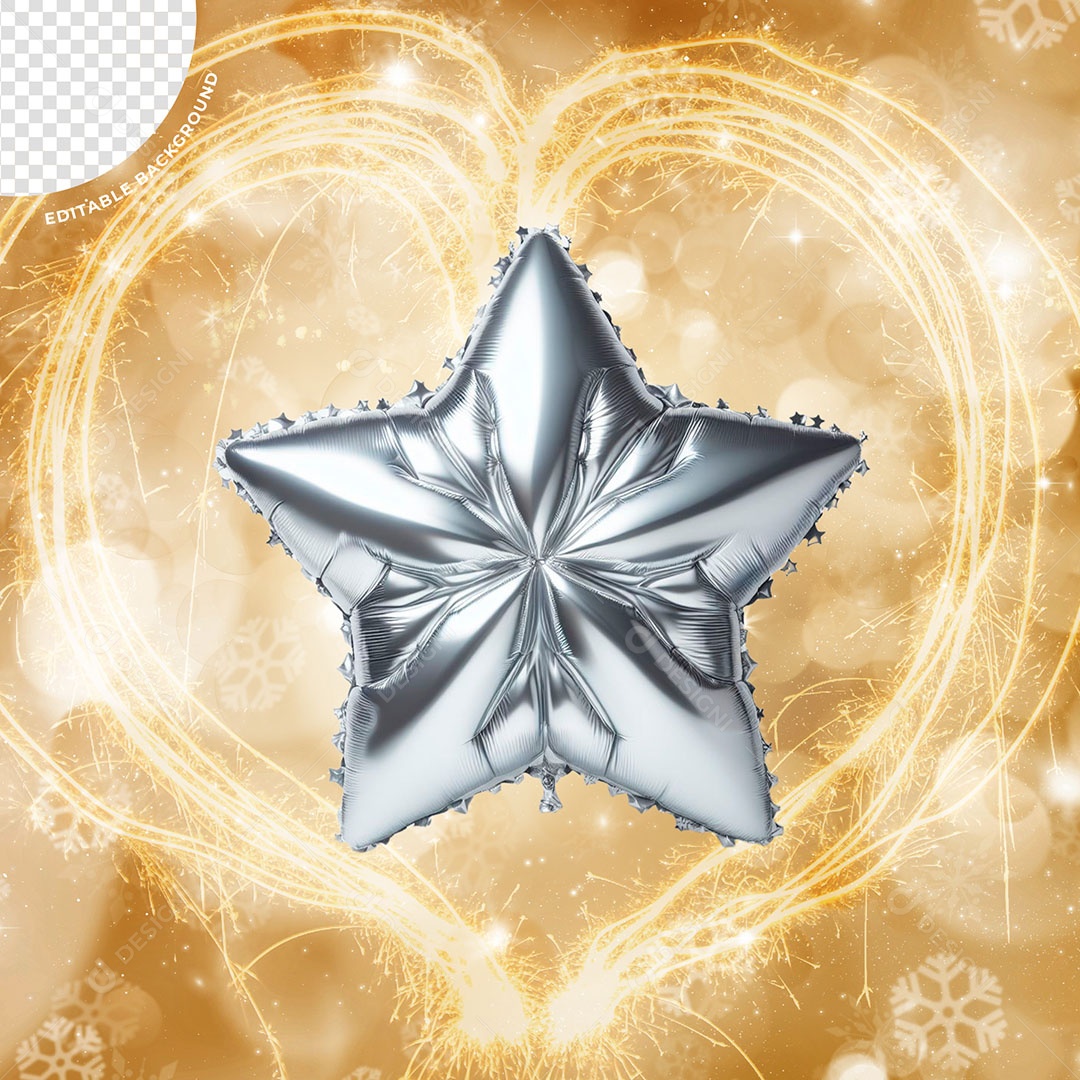 Estrela Balão Elemento 3D Prata para Composição PSD