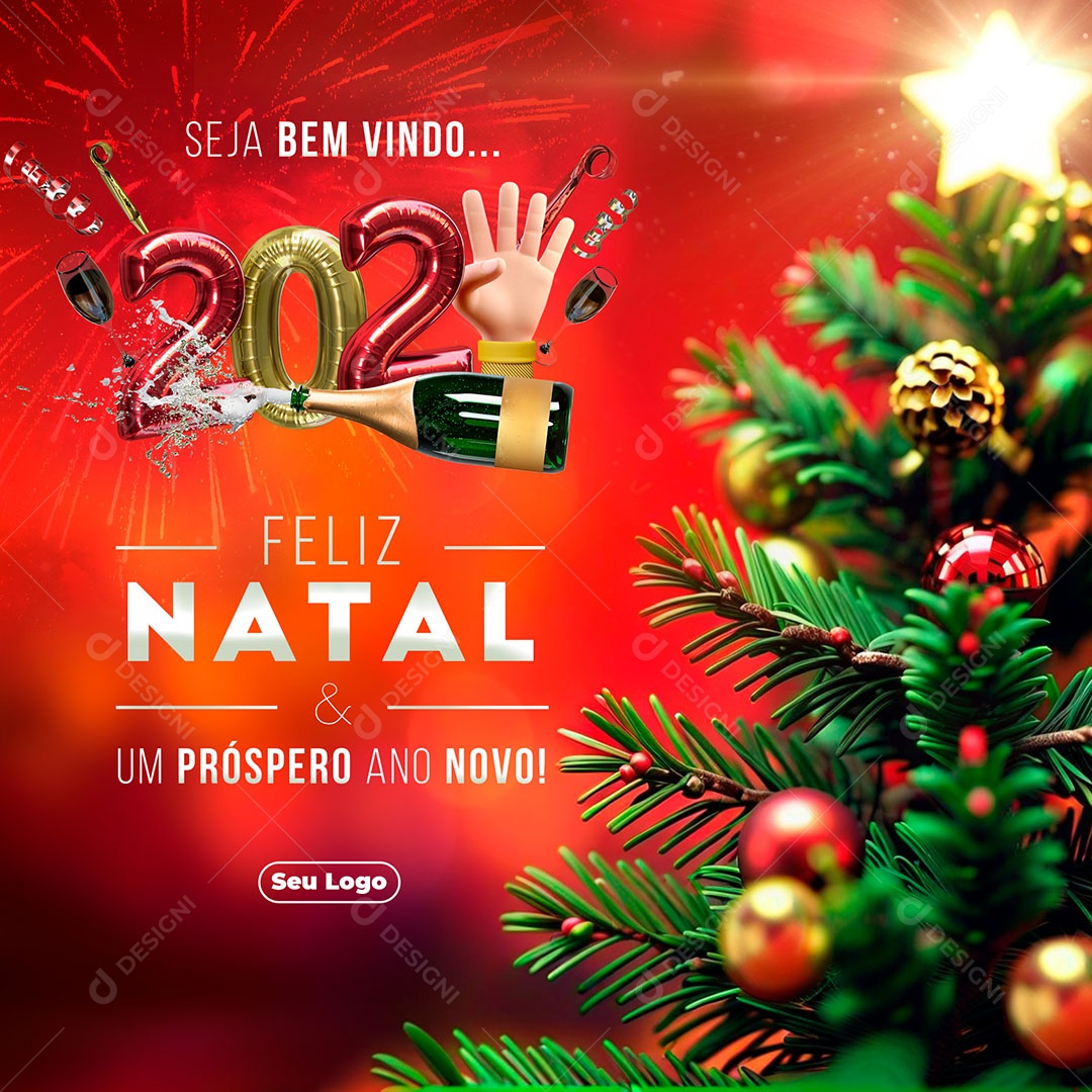 Feliz Natal e um Próspero Ano Novo Seja Bem Vindo 2024 Social Media PSD Editável