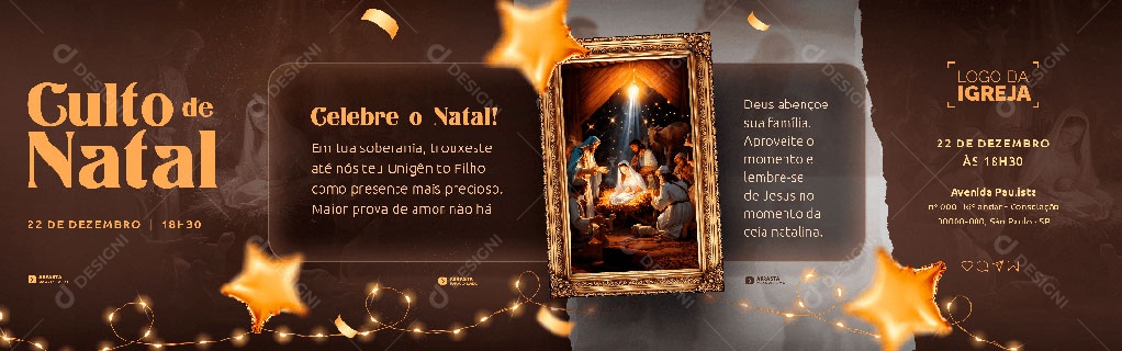Carrossel Culto de Natal 22 de Dezembro Deus Abençoe sua Família Social Media PSD Editável