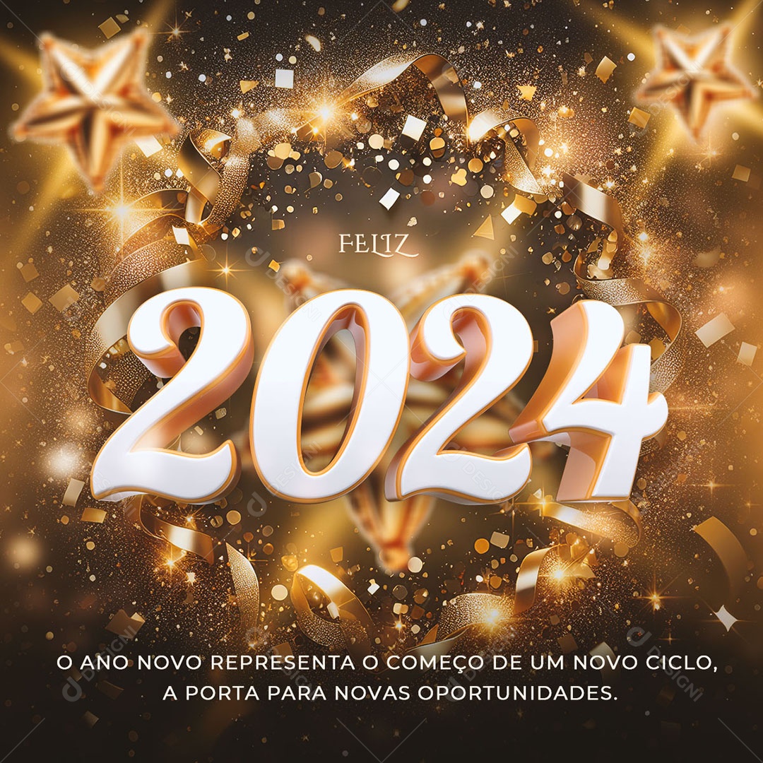 Feed Feliz 2024 o Ano Novo Representa o Começo de um Ciclo Social Media PSD Editável