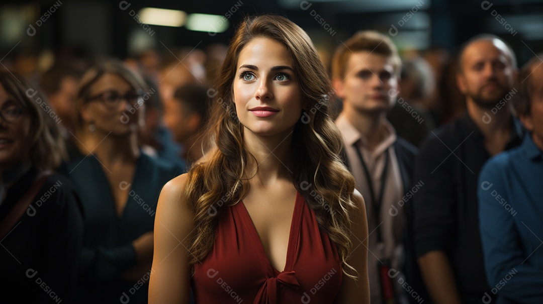 Uma gerente engaja o público com perguntas perspicazes no seminário de negócios no centro de convenções