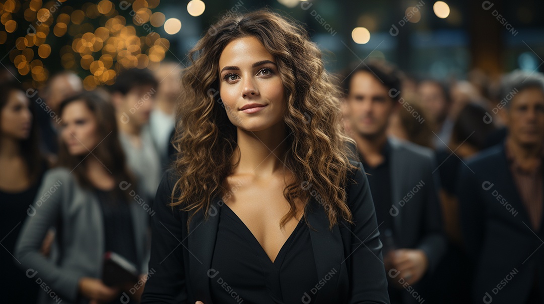 Uma gerente engaja o público com perguntas perspicazes no seminário de negócios no centro de convenções