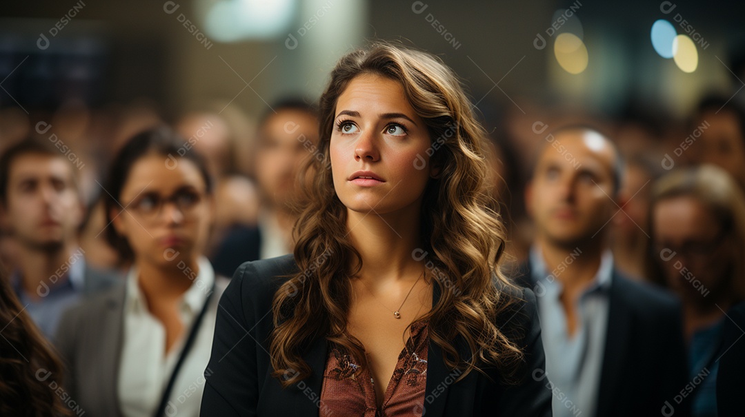 Uma gerente engaja o público com perguntas perspicazes no seminário de negócios no centro de convenções