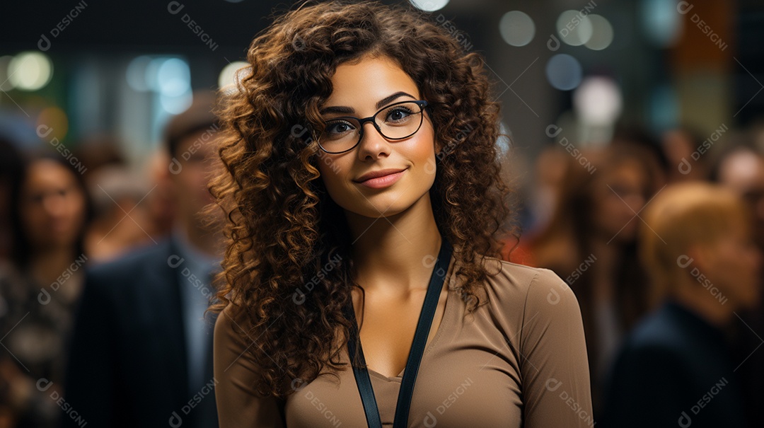 Uma gerente engaja o público com perguntas perspicazes no seminário de negócios no centro de convenções